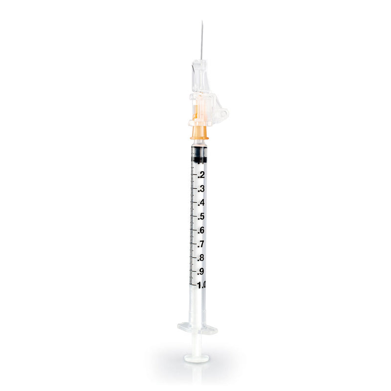 Safety Hypodermic Syringe with Needle McKesson Prevent SG 1 mL 5/8 Inch 25 Gauge Sliding Safety Needle Thin Wall 