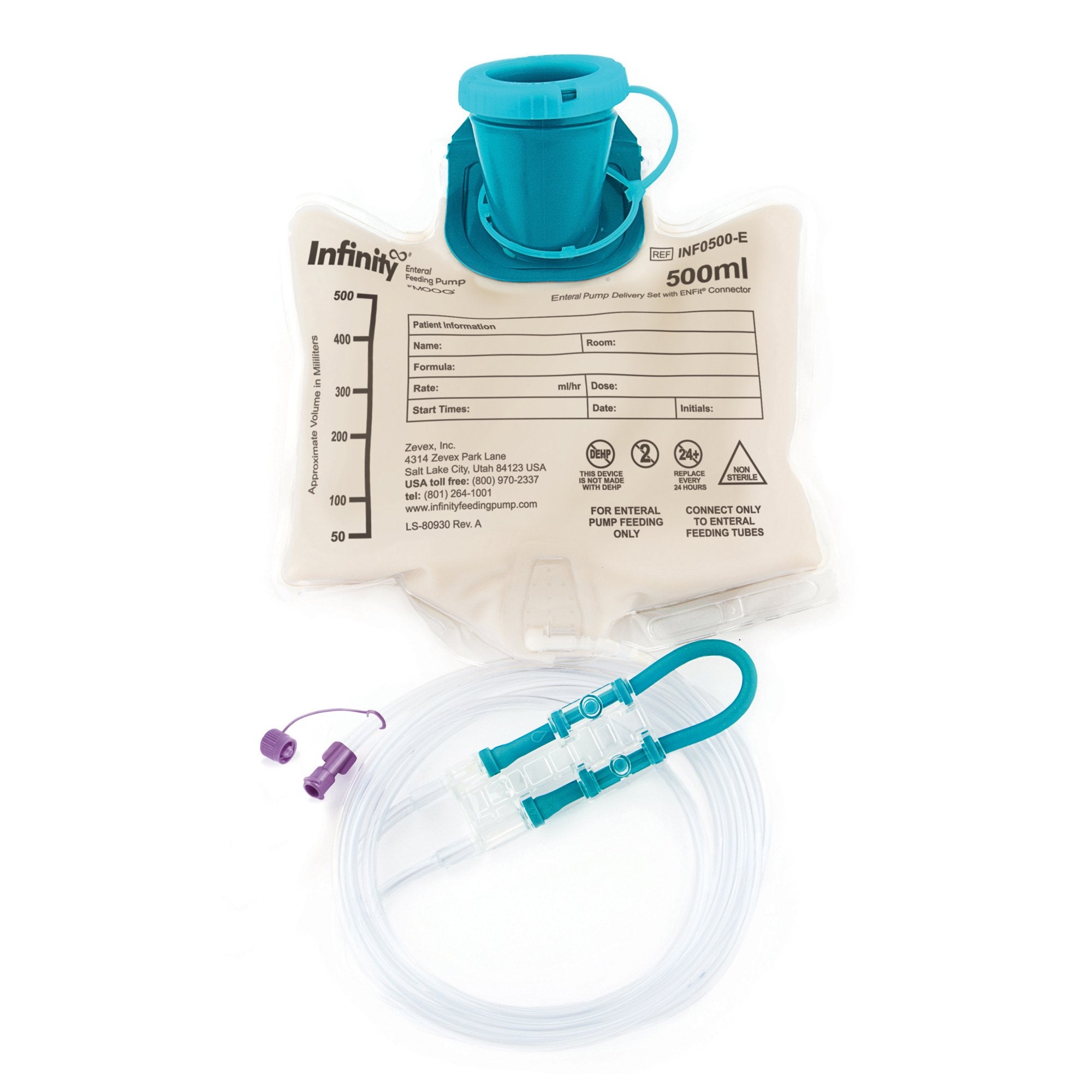 Enteral Feeding Pump Bag Set with ENFit Connector Infinity 500 mL Silicone NonSterile 