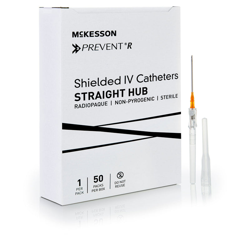 Peripheral IV Catheter McKesson Prevent R 14 Gauge 1-3/4 Inch Straight Hub Non Blood Control Push Button Safety (Case of 200)