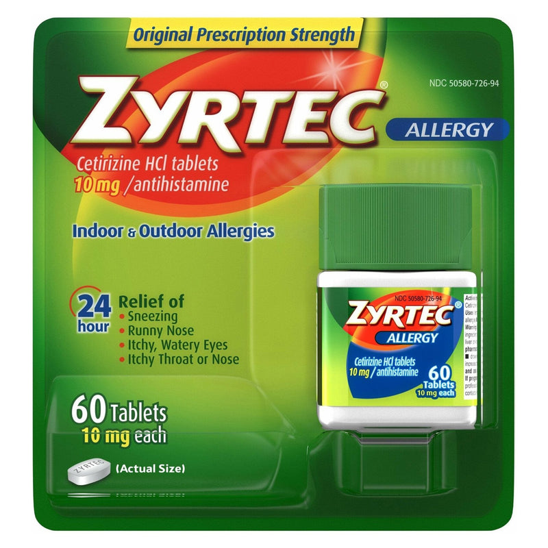 Allergy Relief Zyrtec 10 mg Strength Tablet 60 per Bottle 