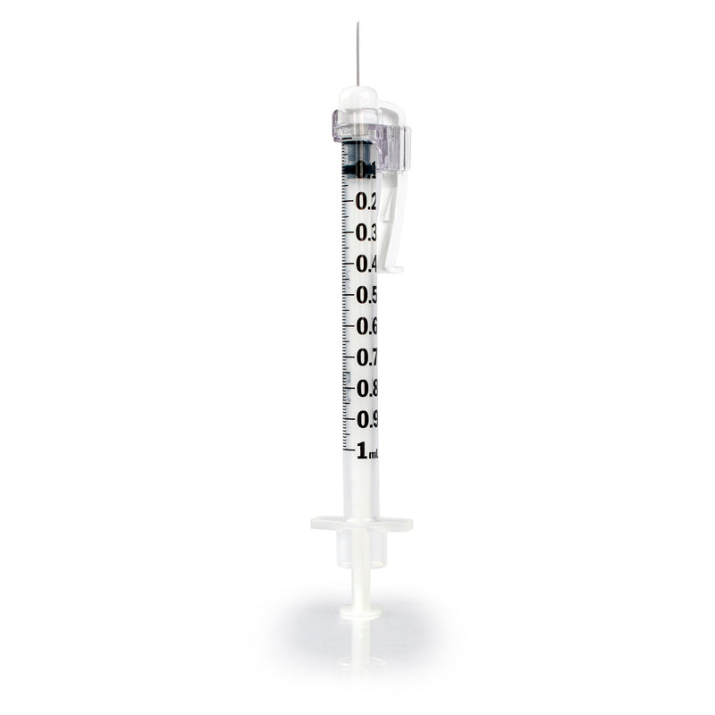 Safety Tuberculin Syringe with Needle McKesson Prevent SG 1 mL 1/2 Inch 27 Gauge Sliding Safety Needle Regular Wall 