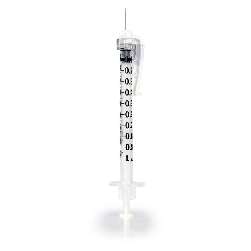 Safety Tuberculin Syringe with Needle McKesson Prevent SG 1 mL 1/2 Inch 27 Gauge Sliding Safety Needle Regular Wall 