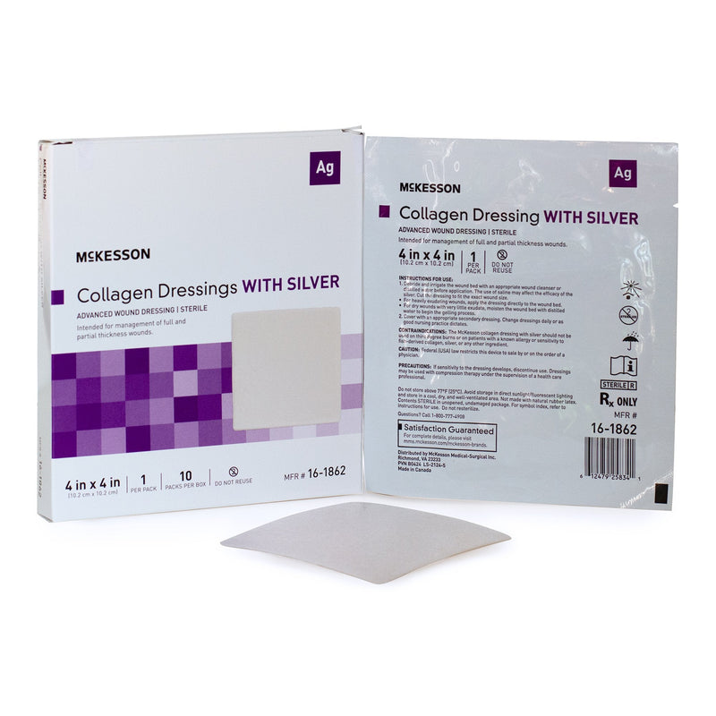 Silver Collagen Dressing McKesson 4 X 4 Inch Square Sterile 