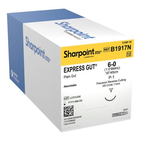 SUTURE GUT EXPRESS PLAIN 6/018IN P-1 REV CUT NAT 12/BX