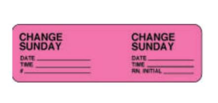 PDC Healthcare Pre-Printed Label pdc Anesthesia Label Pink Permanent Paper Change Sunday Date_Time_Int_ Black Syringe Label 7/8 X 2-7/8 Inch (1000/RL) 