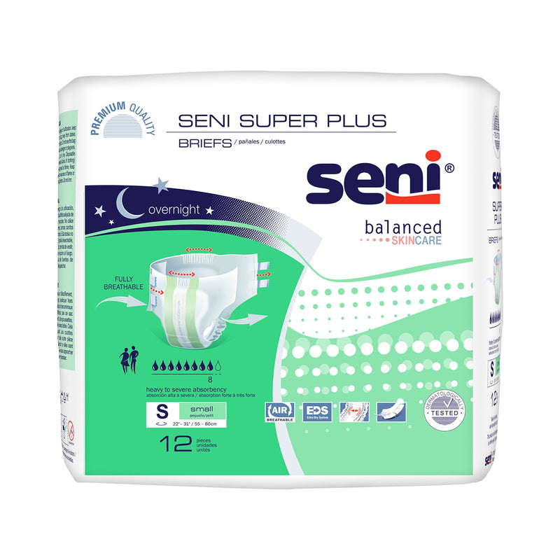 Seni Super Plus Overnight Heavy to Severe Absorbency Incontinence Brief, Small (Case of 48)