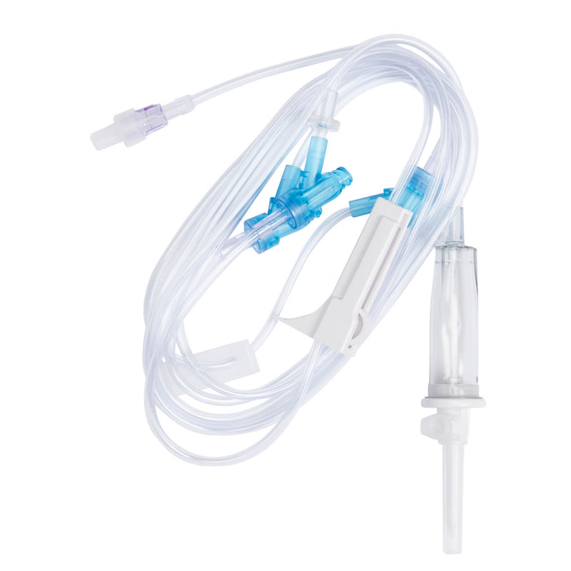 Primary IV Administration Set SafeDay Gravity 3 Ports 15 Drops / mL Drip Rate Without Filter 112 Inch Tubing Solution (Case of 50)