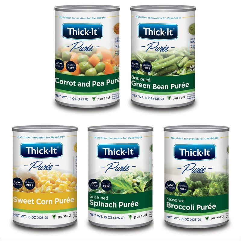 Thickened Food Thick-It 15 oz. Can Carrot and Pea / Sweet Corn / Seasoned Green Bean / Broccoli Flavor Puree IDDSI Level 4 Extremely Thick/Pureed