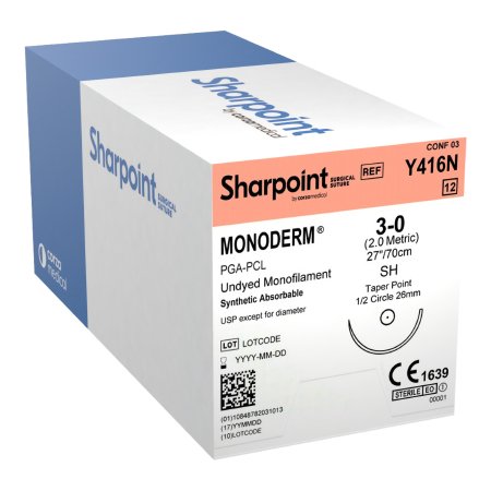 SUTURE MONDERM 3/0 TAPER26MM 1/2 CIRCLE UNDYED 12/BX