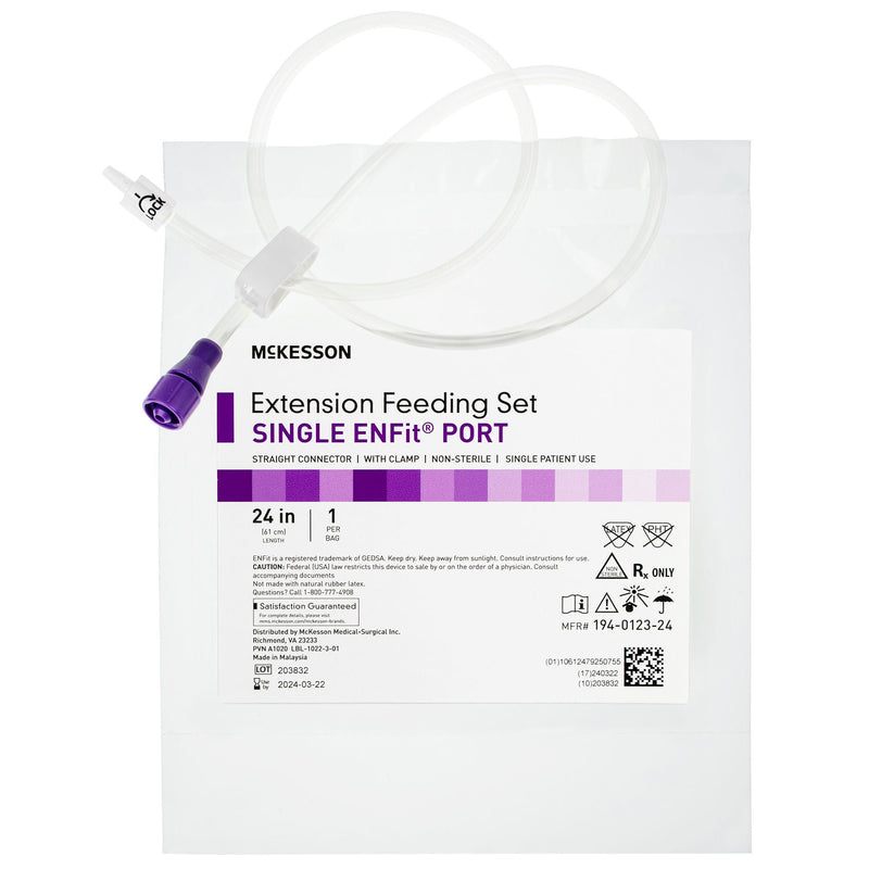Bolus Enteral Feeding Extension Tube Set McKesson 24 Inch, EnFit, Secure Lock Straight Connector and Clamp, NonSterile For Use with Low-Profile Gastrostomy, Jejunal and Transgastric-Jejunal Feeding Tube (Case of 30)