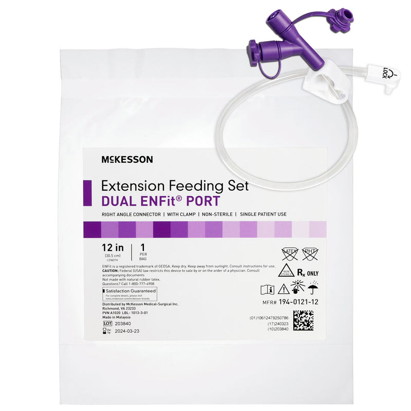 Enteral Feeding Extension Set McKesson 12 Inch, Enfit, Y-Port, Right Angle Connector and Clamp, NonSterile For Use with Low-Profile Gastrostomy, Jejunal and Transgastric-Jejunal Feeding Tube 