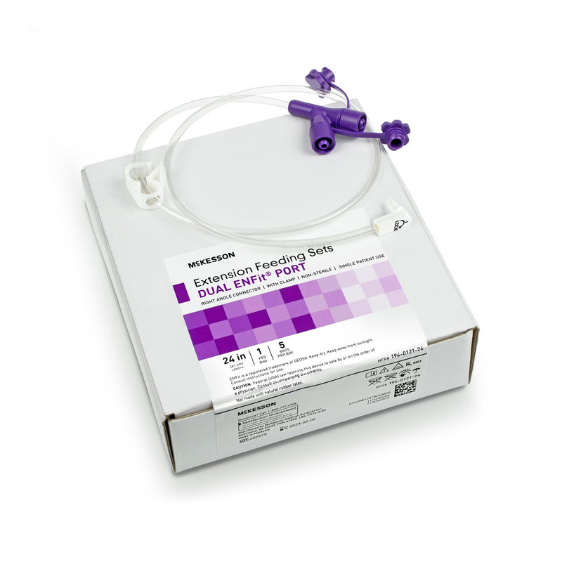 Enteral Feeding Extension Set McKesson 24 Inch, Enfit, Y-Port, Right Angle Connector and Clamp, NonSterile For Use with Low-Profile Gastrostomy, Jejunal and Transgastric-Jejunal Feeding Tube (Case of 30)