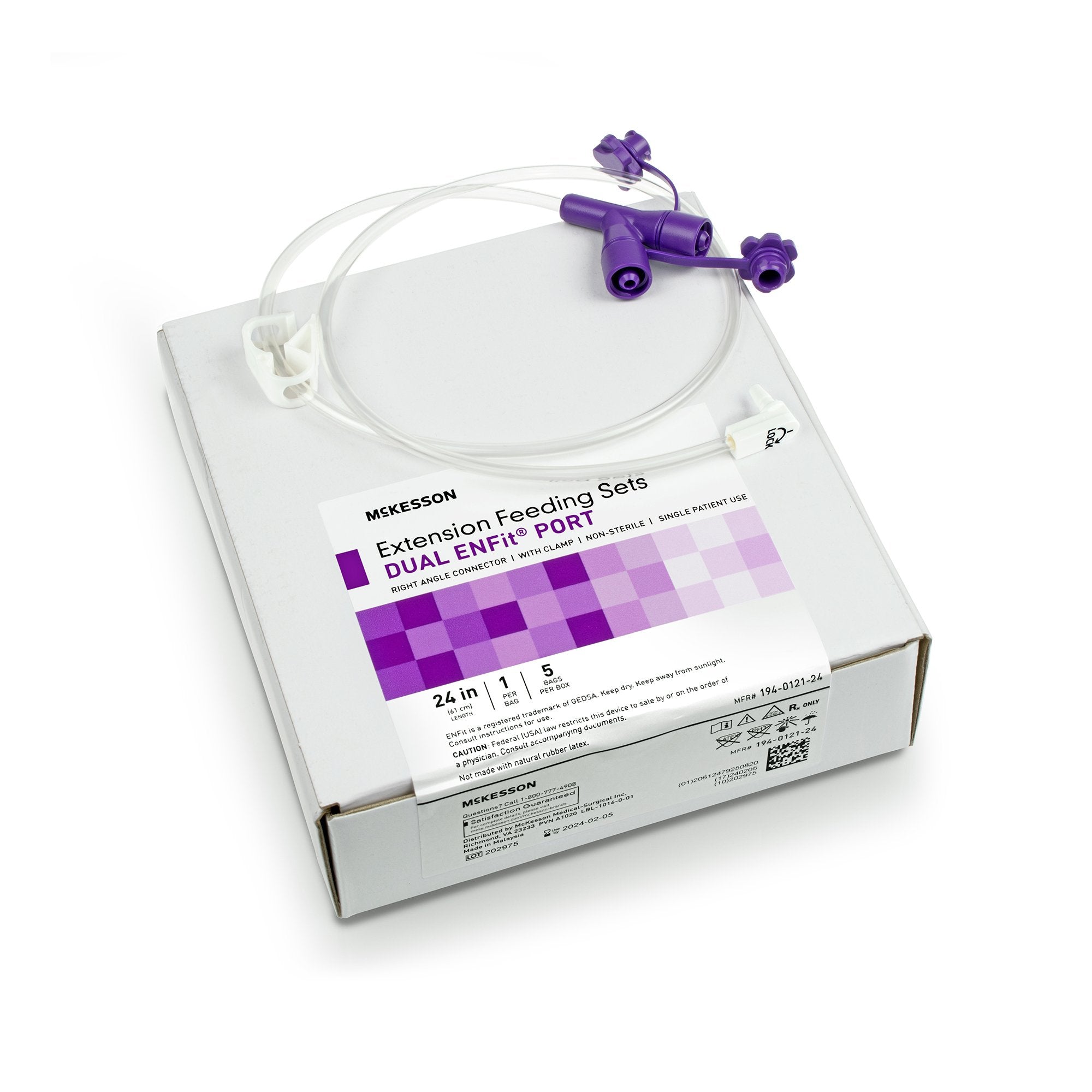 Enteral Feeding Extension Set McKesson 24 Inch, Enfit, Y-Port, Right Angle Connector and Clamp, NonSterile For Use with Low-Profile Gastrostomy, Jejunal and Transgastric-Jejunal Feeding Tube 