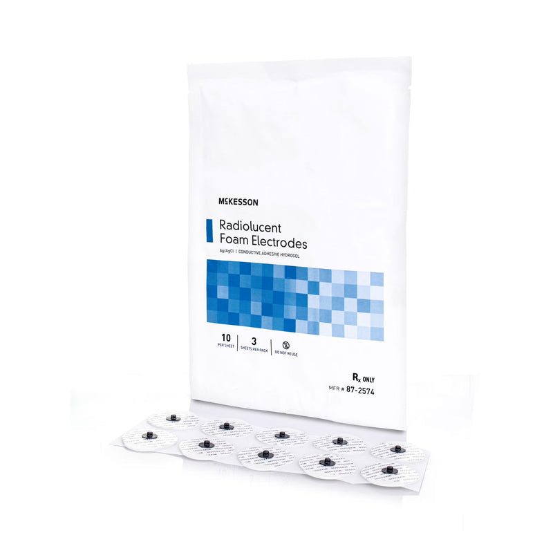 ECG Monitoring Electrode McKesson Snap Connector Conductive Adhesive Gel Tape Backing Adult Radiolucent 30 per Pack 
