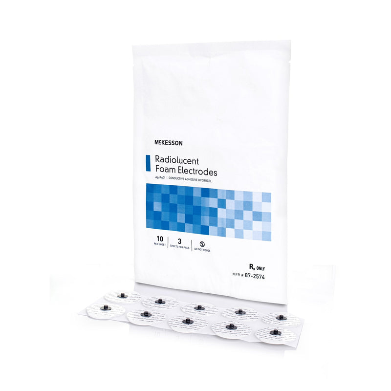 ECG Monitoring Electrode McKesson Snap Connector Conductive Adhesive Gel Tape Backing Adult Radiolucent 30 per Pack 