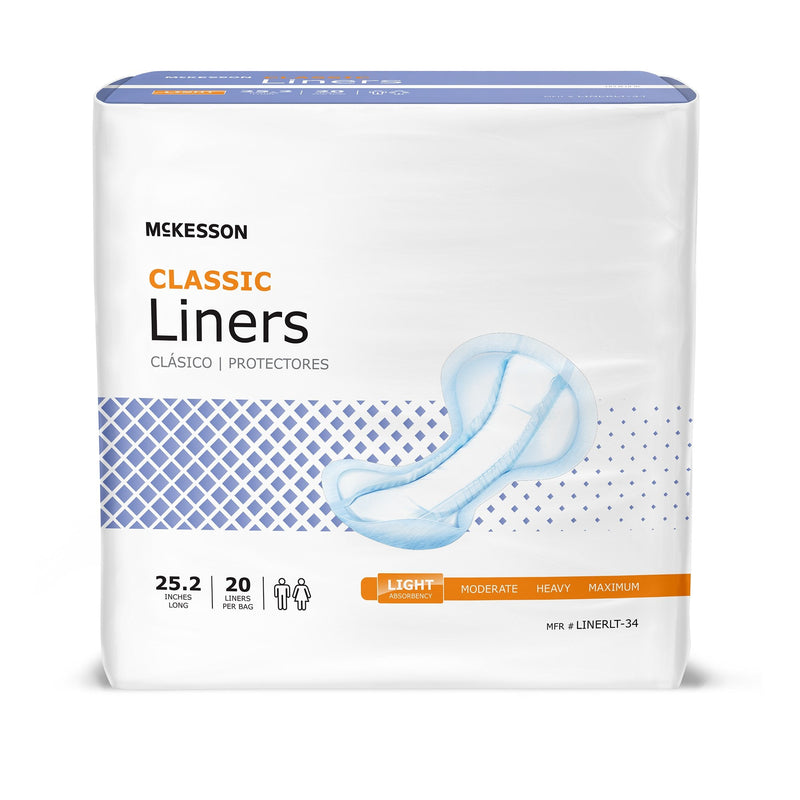 Incontinence Liner McKesson Classic 25-1/5 Inch Length Light Absorbency Polymer Core One Size Fits Most 