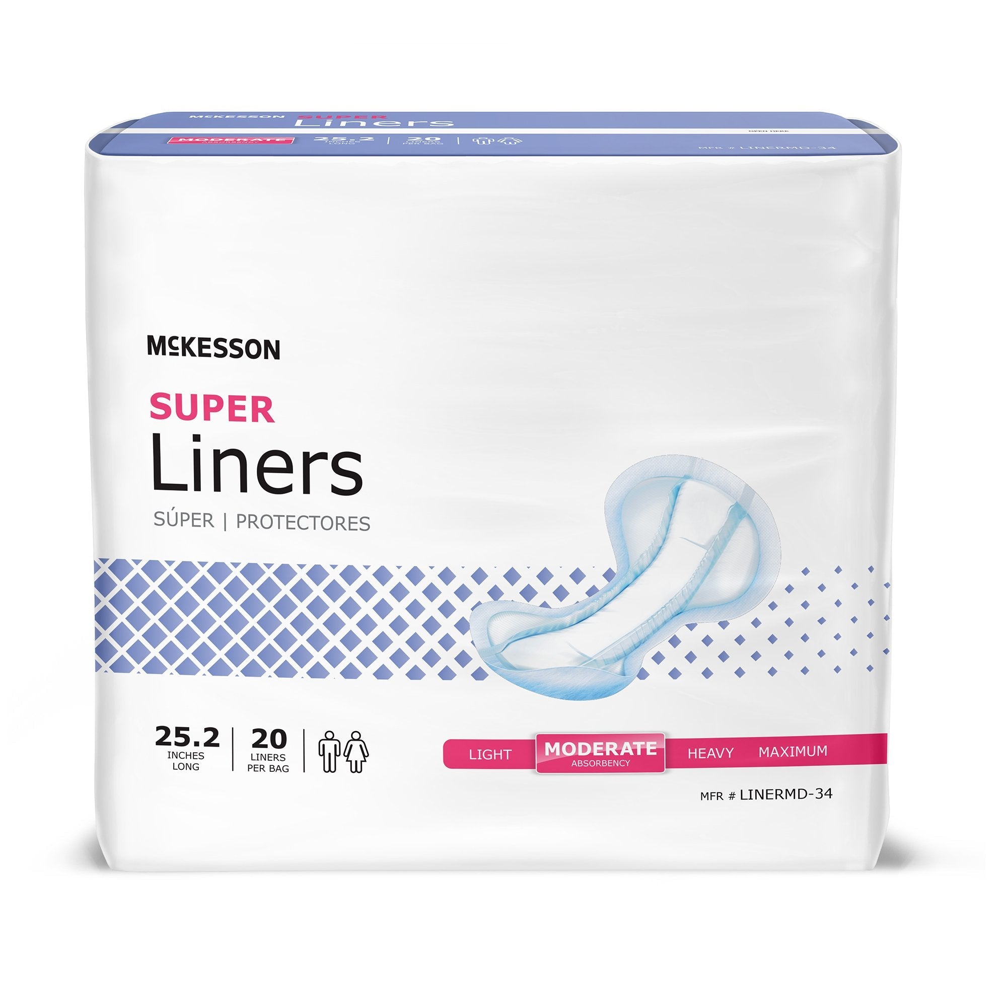Incontinence Liner McKesson Super 25-1/5 Inch Length Moderate Absorbency Polymer Core One Size Fits Most 