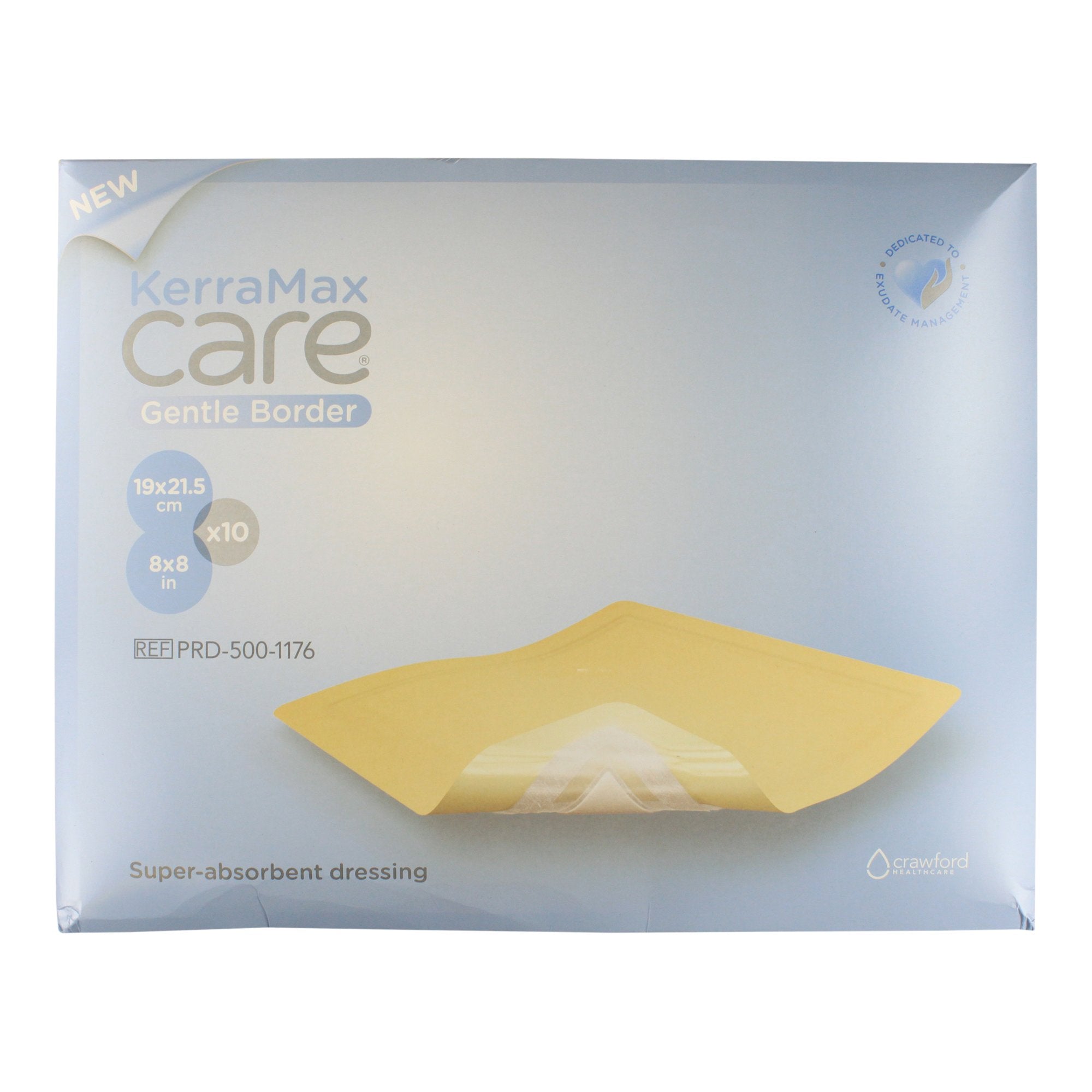 Super Absorbent Dressing KerraMax Care Gentle Border 8 X 8 Inch Square 