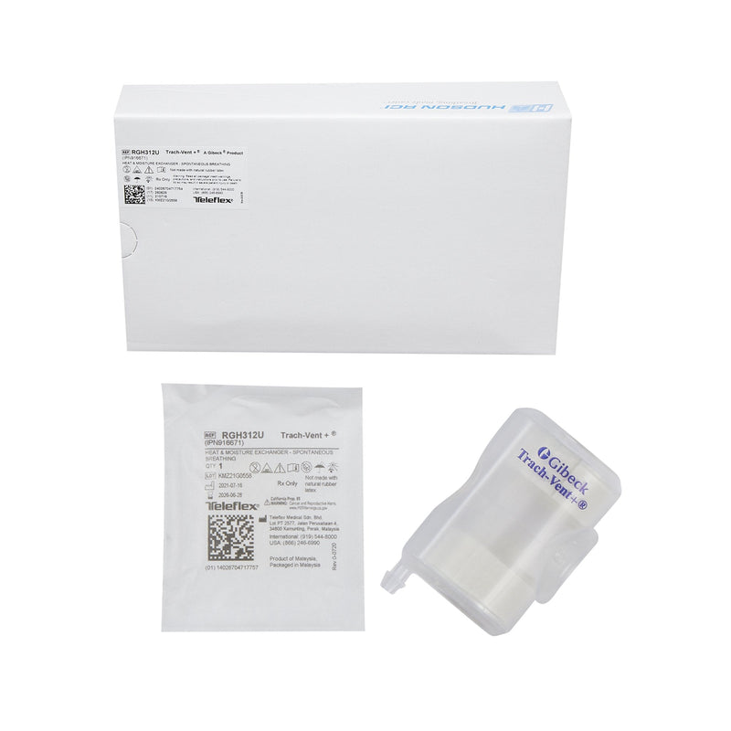 Heat and Moisture Exchanger-Trach Trach-Vent+ 32.42 mg H₂O/L @ VT 500 mL 0.59 cm H₂O @ 30 LPM Straight 