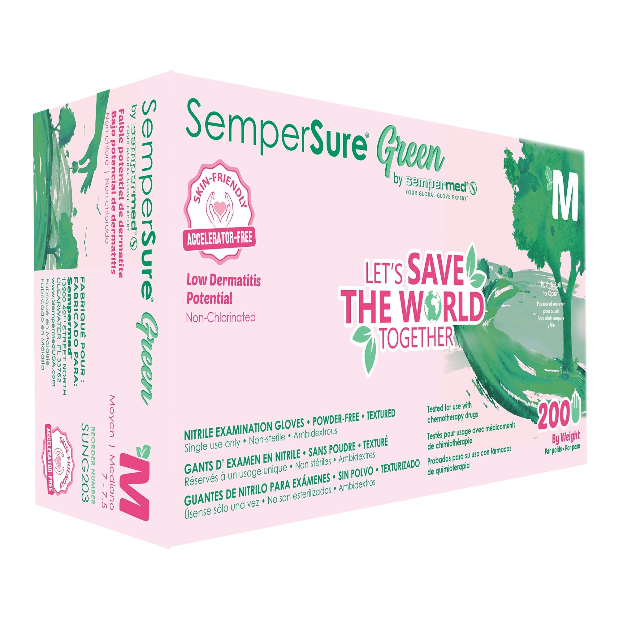 Exam Glove SemperSure Medium 200 per Box NonSterile Nitrile Standard Cuff Length Textured Fingertips Green Chemo Tested 