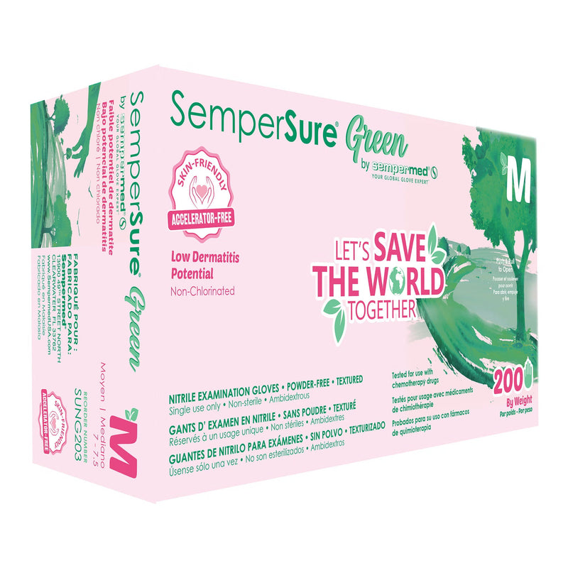 Exam Glove SemperSure Medium 200 per Box NonSterile Nitrile Standard Cuff Length Textured Fingertips Green Chemo Tested 