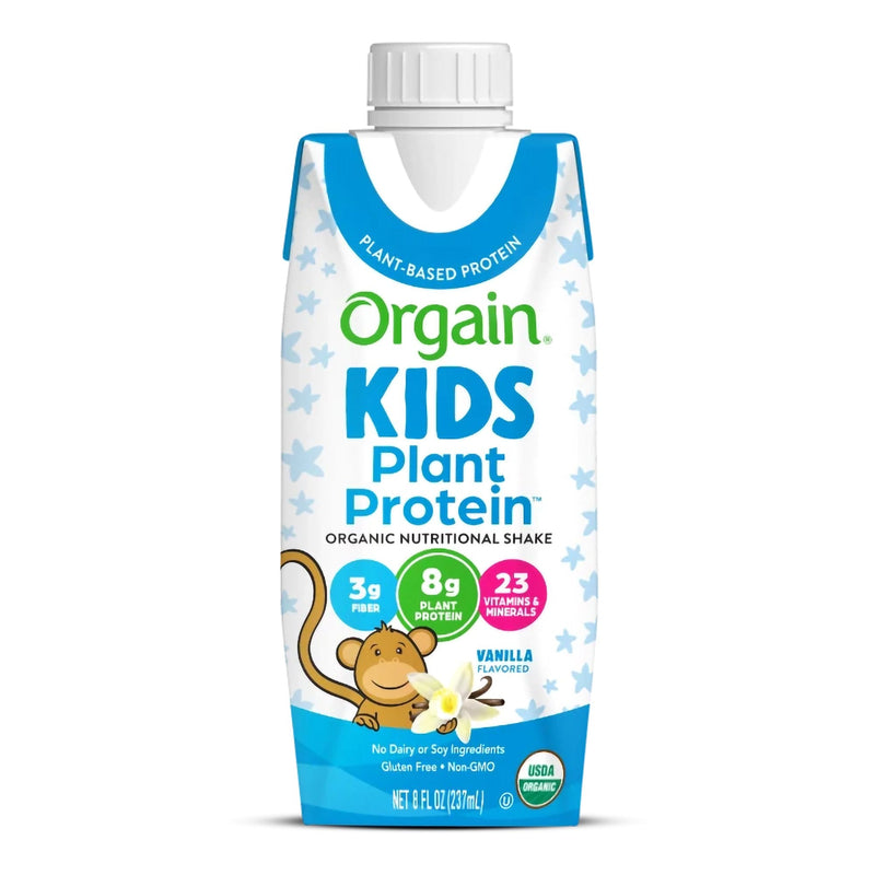 Pediatric Oral Supplement Orgain Kids Plant Protein Nutritional Shake Vanilla Flavor 8 oz. Carton Liquid Plant Based 