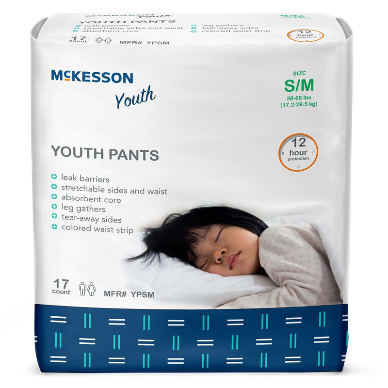 Unisex Youth Absorbent Underwear McKesson Pull On with Tear Away Seams Small / Medium Disposable Heavy Absorbency 