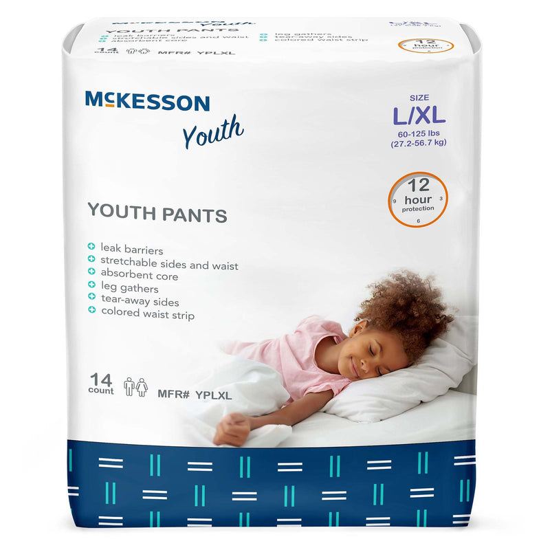 Unisex Youth Absorbent Underwear McKesson Pull On with Tear Away Seams Large / X-Large Disposable Heavy Absorbency 