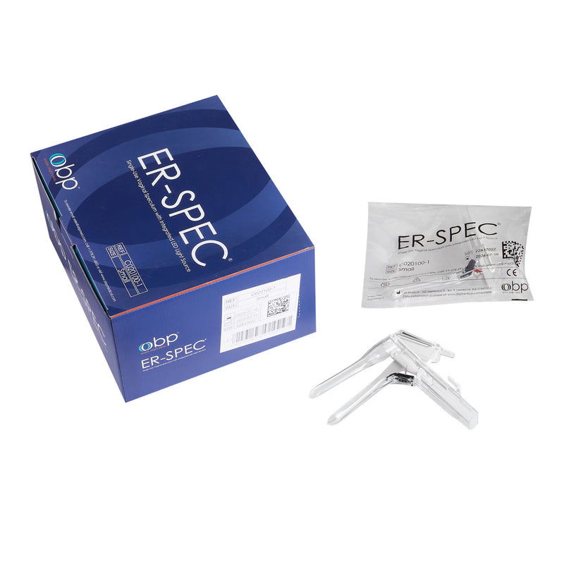 Vaginal Speculum ER-SPEC Pederson NonSterile Office Grade Acrylic Small Double Blade Duckbill Disposable Built-In Light Source (Box of 18)