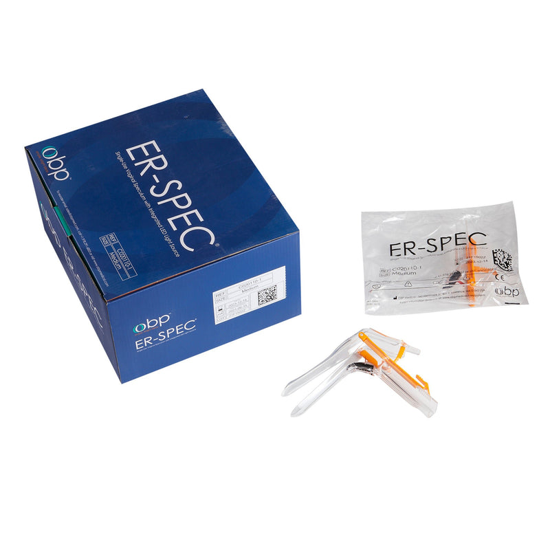 Vaginal Speculum ER-SPEC Pederson NonSterile Office Grade Acrylic Medium Double Blade Duckbill Disposable Built-In Light Source (Box of 18)