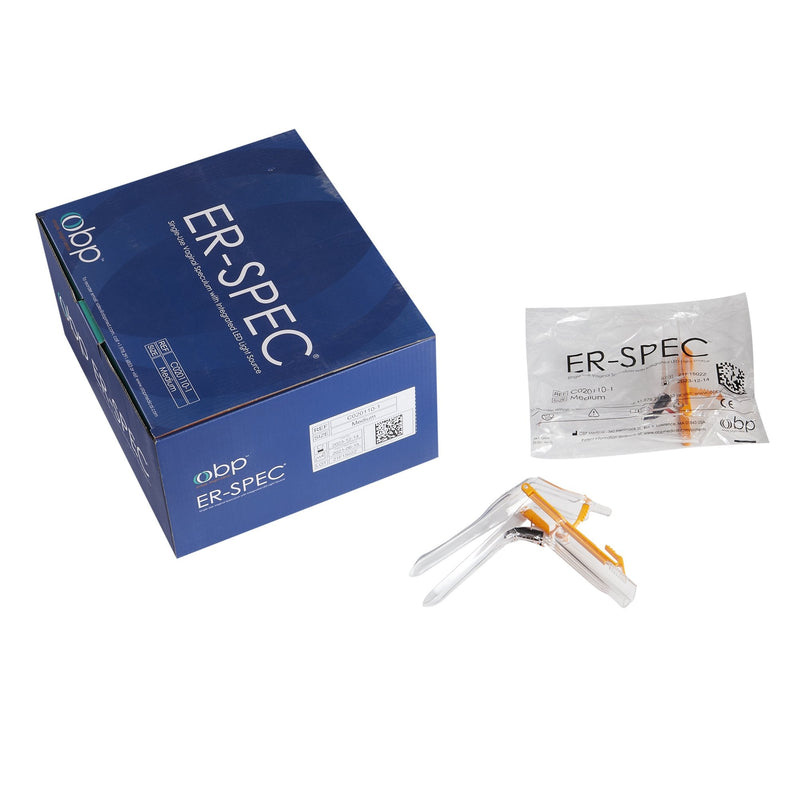 Vaginal Speculum ER-SPEC Pederson NonSterile Office Grade Acrylic Medium Double Blade Duckbill Disposable Built-In Light Source 