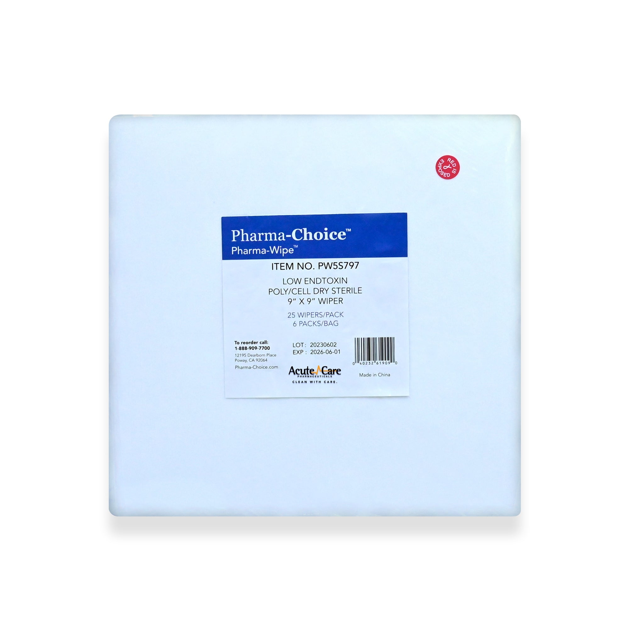 Acute Care Pharmaceuticals Cleanroom Wipe Pharma-Wipe 25 Count Bag 9 X 9 inch Sterile Disposable (72/CS) 