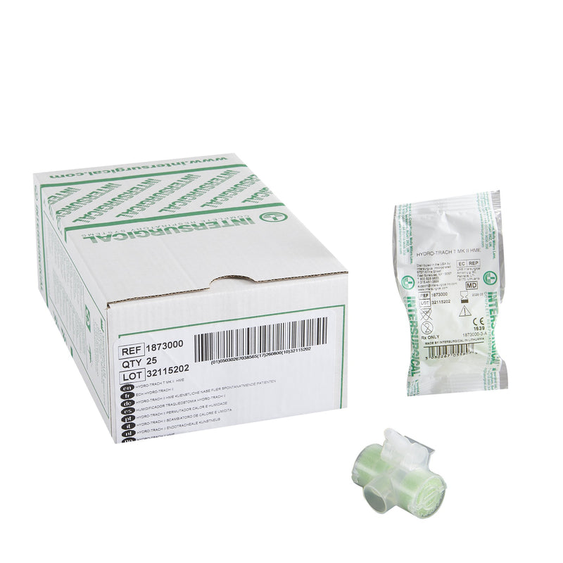 Heat and Moisture Exchanger-Trach Hydro-Trach T range 13.2 mg H₂O/L @ VT 500 mL 0.3 cm H₂O @ 30 LPM Offset