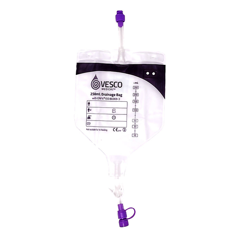 Enteral Drainage Bag with ENFit Connector Vesco Medical 30 Inch Tubing 250 mL Sterile (Case of 30)