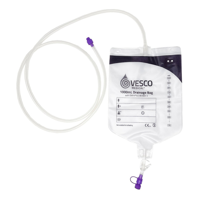 Enteral Drainage Bag with ENFit Connector Vesco Medical 60 Inch Tubing 1000 mL Sterile 