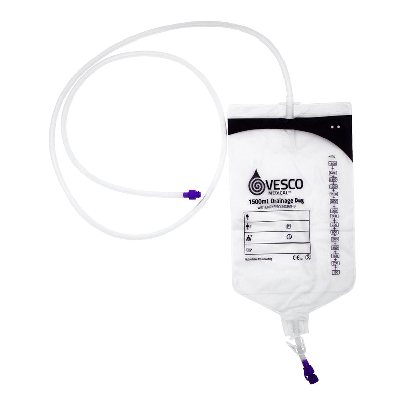 Enteral Drainage Bag with ENFit Connector Vesco Medical 60 Inch Tubing 1500 mL Sterile 