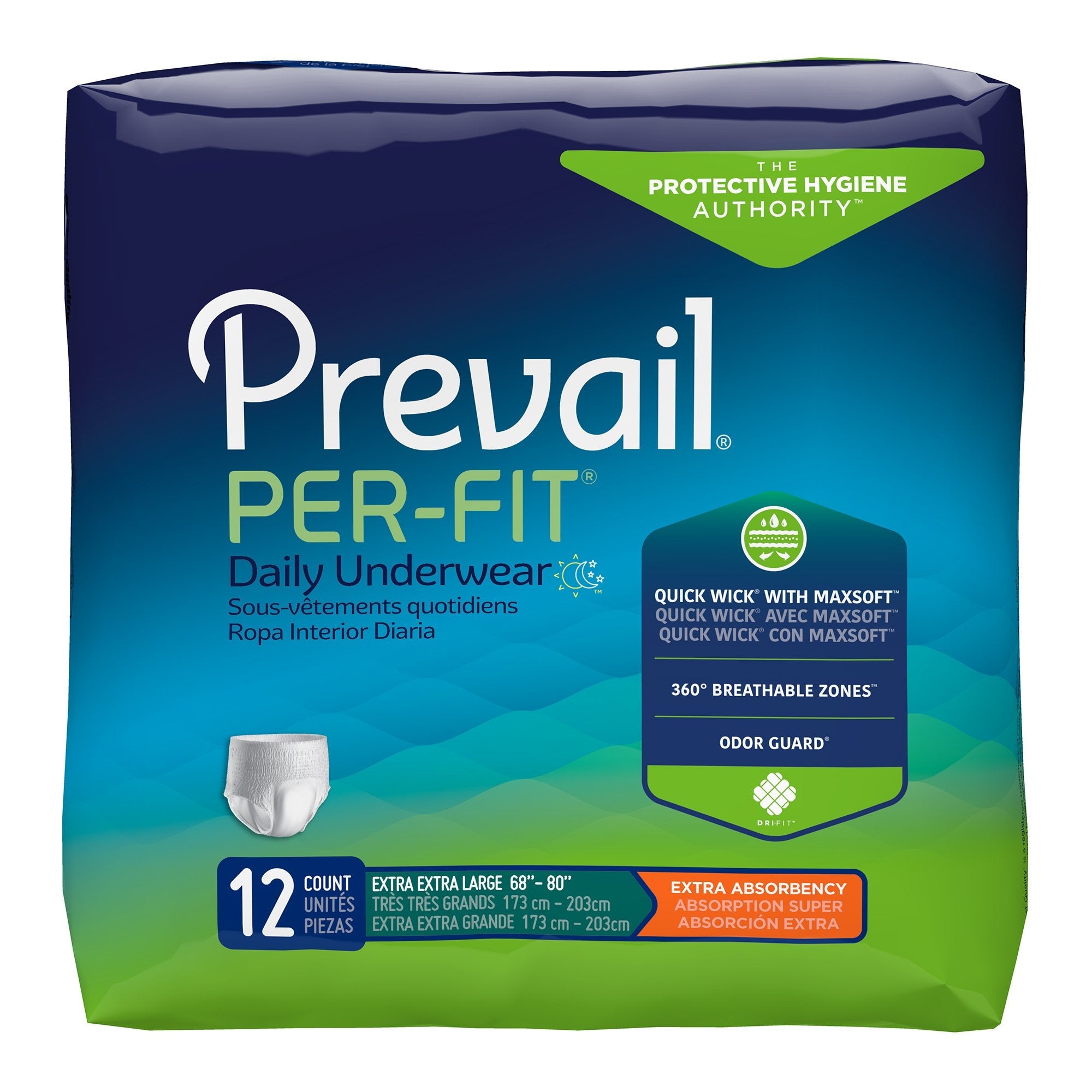 Absorbent Underwear Prevail Per-Fit Extra Pull On with Tear Away Seams Adult 2X-Large Unisex Disposable Heavy Absorbency 