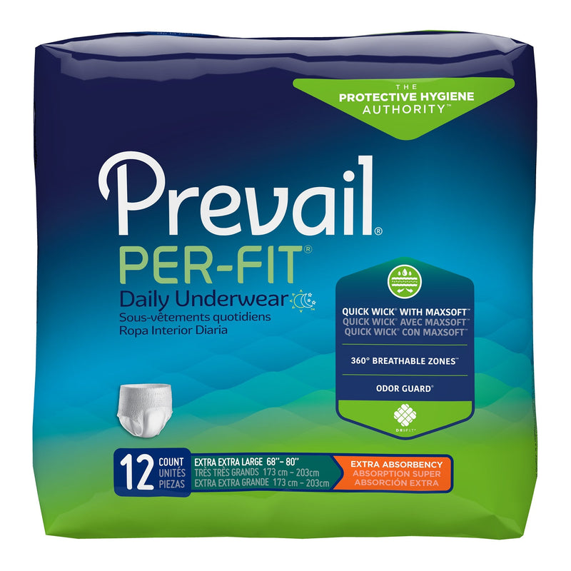 Absorbent Underwear Prevail Per-Fit Extra Pull On with Tear Away Seams Adult 2X-Large Unisex Disposable Heavy Absorbency 