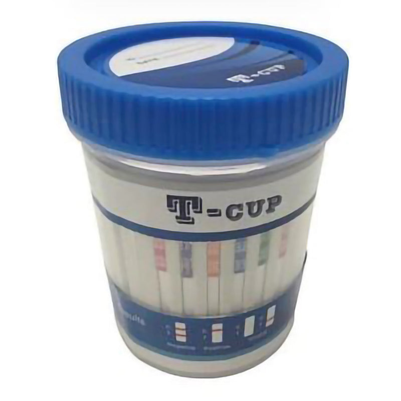 Drugs of Abuse Test Kit T-Cup AMP, BUP, BZO, COC, mAMP/MET, MDMA, MTD, OPI, OXY, THC 25 Tests CLIA Waived 