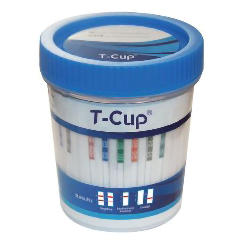 Drugs of Abuse Test Kit T-Cup AMP, BAR, BUP, BZO, COC, mAMP/MET, MDMA, MOP, MTD, OXY, PCP, THC 25 Tests CLIA Waived (Box of 25)