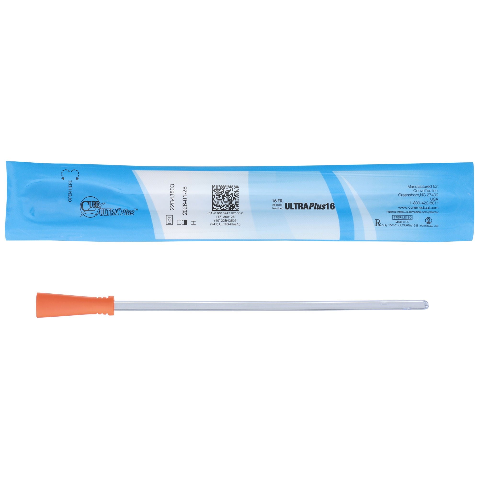 Urethral Catheter Cure Ultra Plus Straight Tip Lubricated PVC 16 Fr. 8 Inch Length (Case of 300)