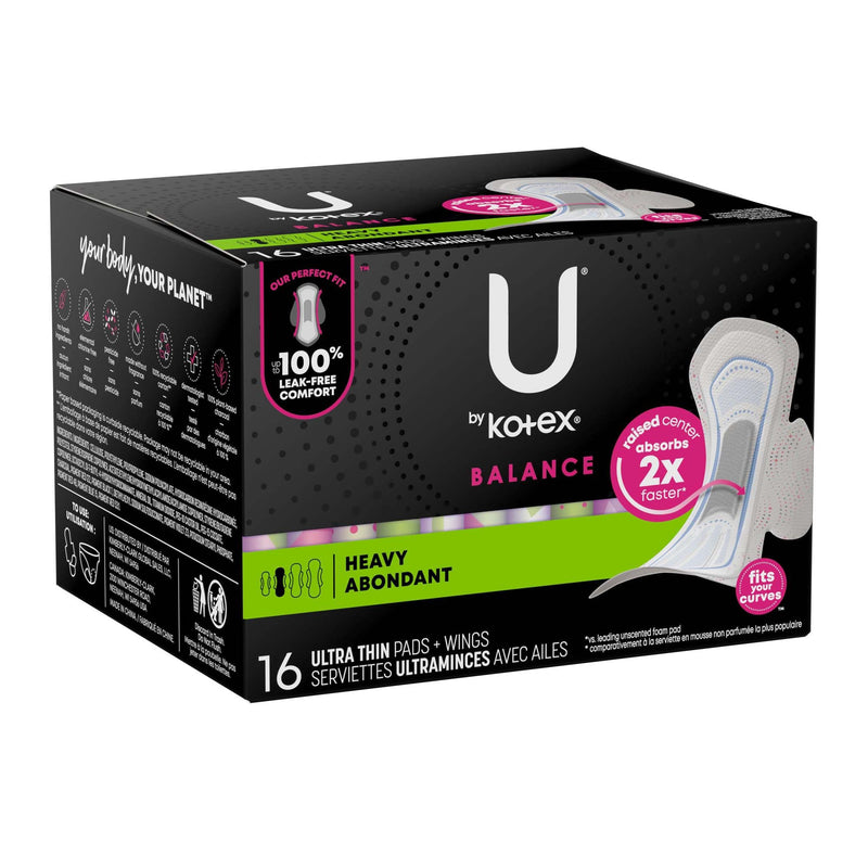 Feminine Pad U by Kotex Balance Ultra Thin Overnight with Wings Heavy Absorbency 