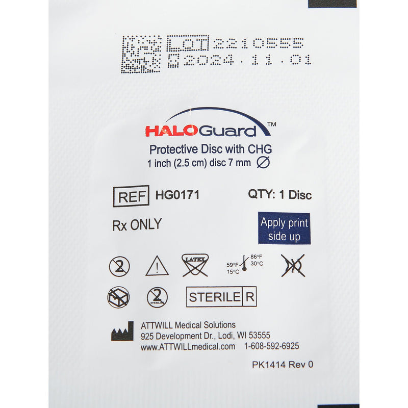 Antimicrobial Catheter Dressing Protective Disc HaloGUARD Foam 1 Inch Disc / 7 mm Hole Diameter Sterile