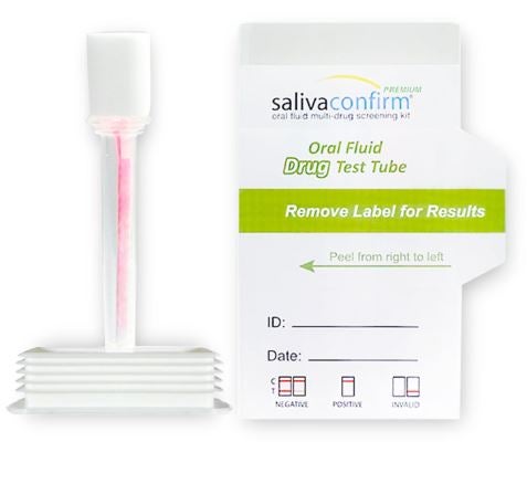 Drugs of Abuse Test Kit Salivaconfirm Premium AMP50, COC20, mAMP/MET50, OPI40, THC12 25 Tests For Employment / Insurance Use 