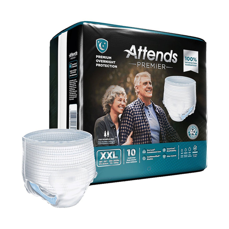 Absorbent Underwear Attends Premier Pull On with Tear Away Seams Adult 2X-Large Unisex Disposable Heavy Absorbency 