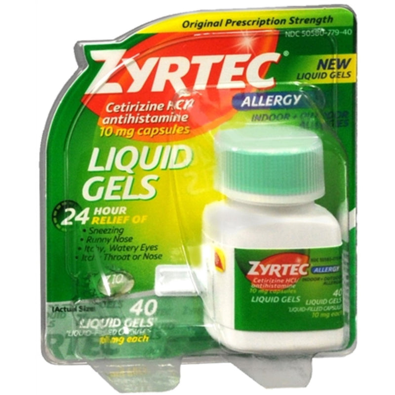 Allergy Relief Zyrtec 10 mg Strength Liqui-Gel 40 per Bottle 