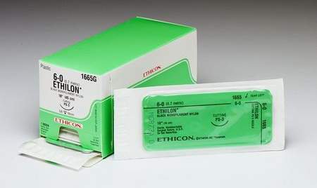 Nonabsorbable Suture with Needle Ethilon Nylon PC-5 3/8 Circle Precision Conventional Cutting Needle Size 3-0 Monofilament 