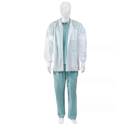 COAT LAB KNIT COLLAR/CUFF SMSNAP FRONT WHT SMS 25/CS