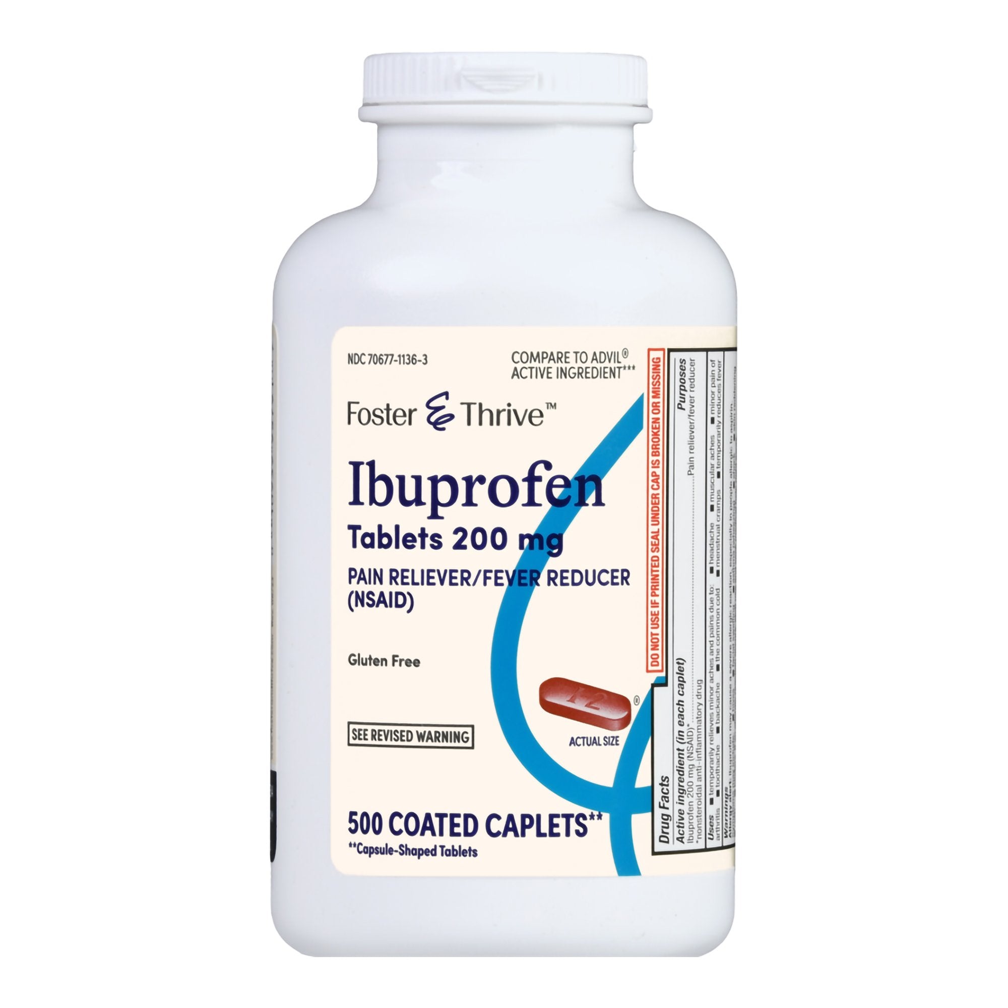 Pain Relief Foster & Thrive 200 mg Strength Ibuprofen Caplet 500 per Bottle 