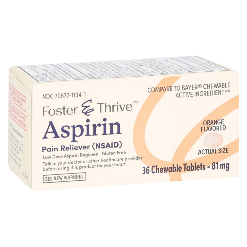 Pain Relief Foster & Thrive 81 mg Strength Aspirin Chewable Tablet 36 per Box 